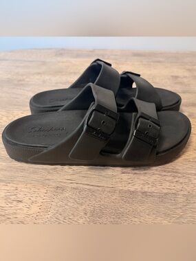 Sketchers Arch Comfort Black Double Buckle Slide Sandals 8